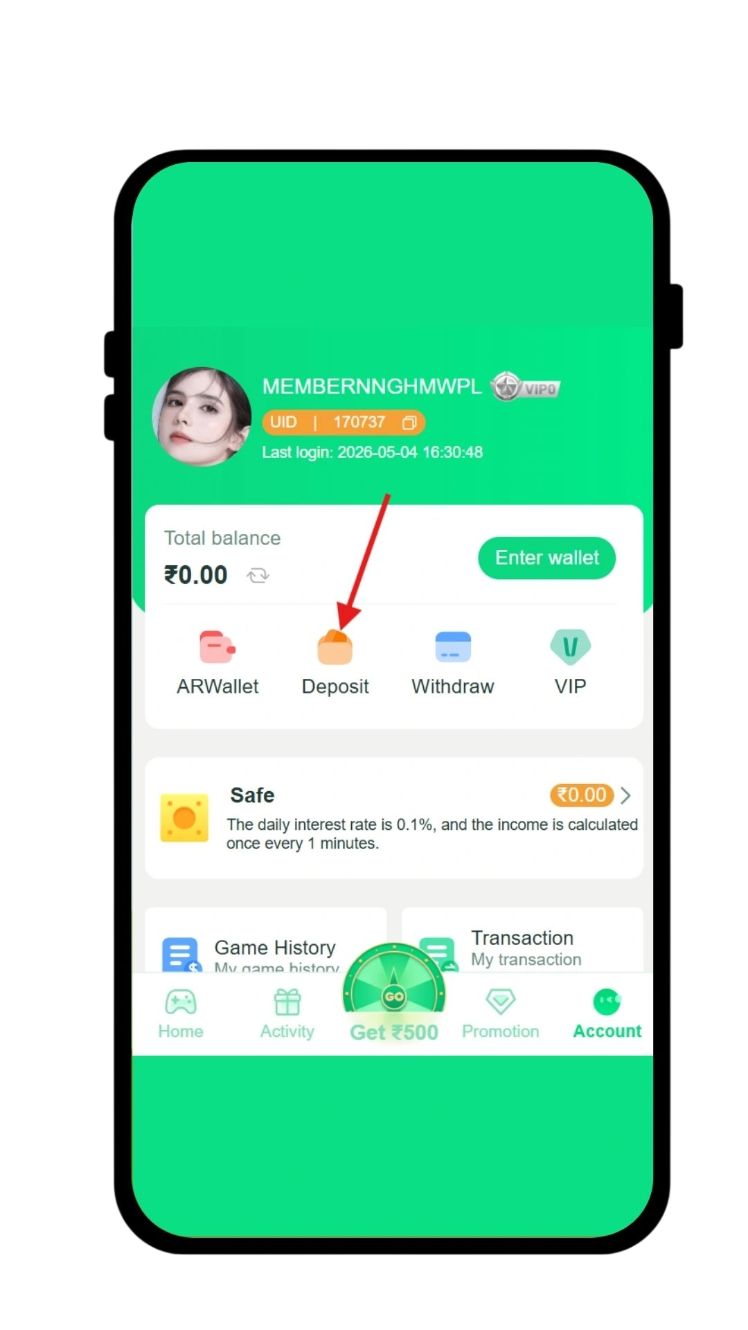 Go to the deposit page